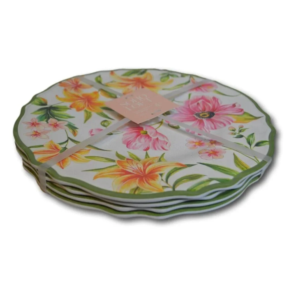 Soho Loft Melamine Dinner Plates – Set of 4 – Tropical Floral Print – 10.5
